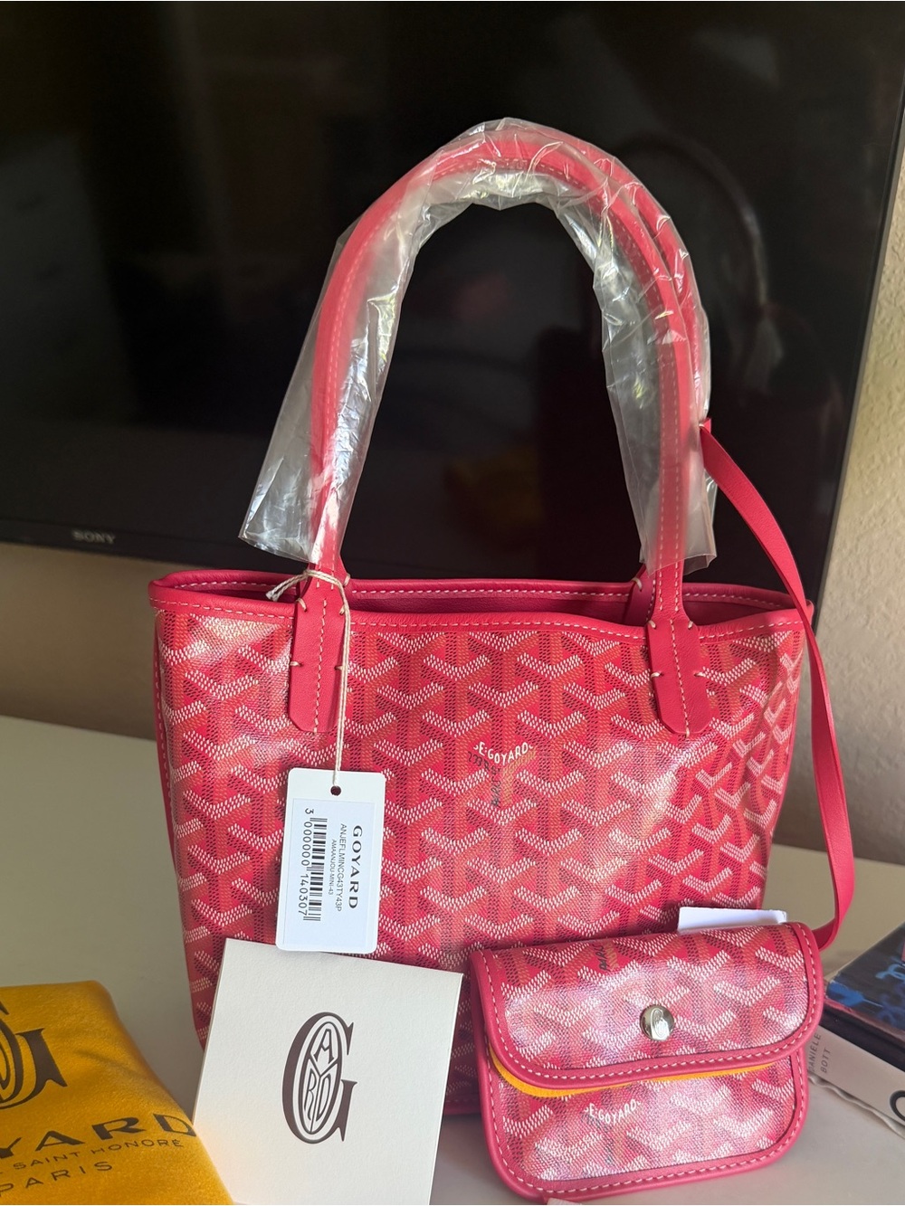 Goyard Pink Mini Anjou Tote Reversible to pink leather interior with pouch